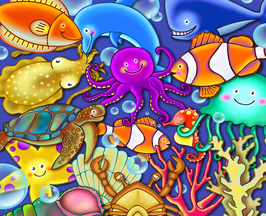 Cartoon Unterwasser-Meeresbewohner jigsaw puzzle in Puzzle des Tages puzzles on TheJigsawPuzzles.com