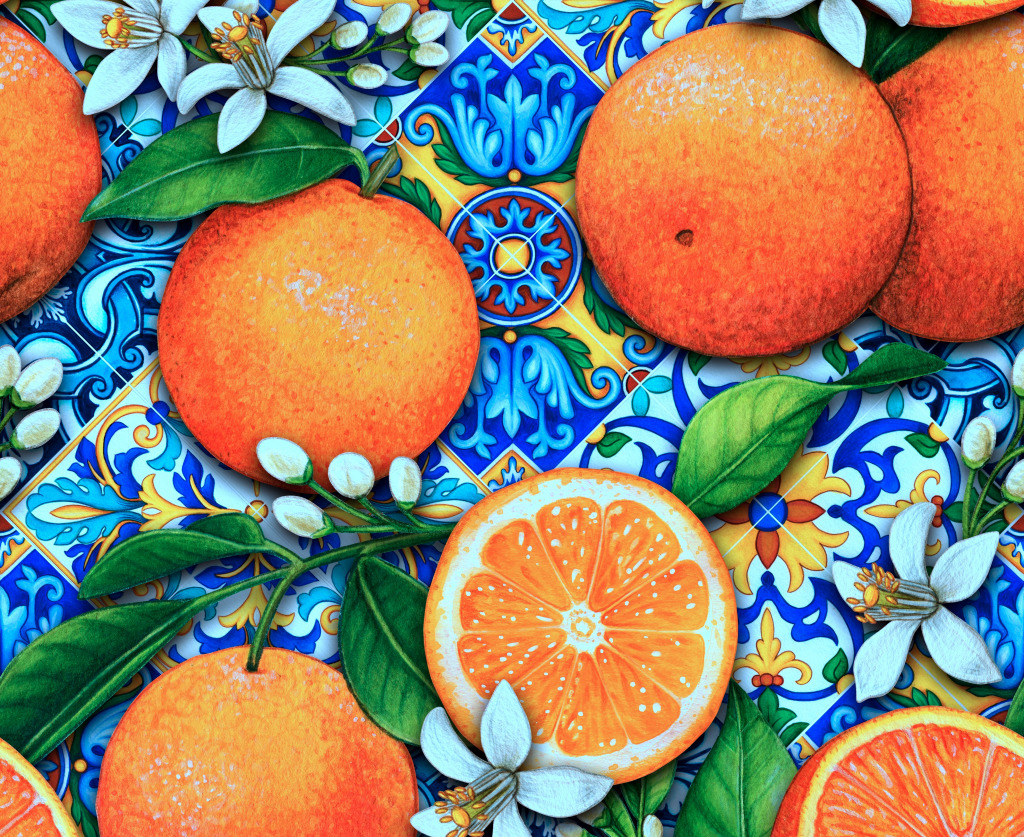 Hand-Painted Mediterranean Tiles jigsaw puzzle in Fruits & Veggies puzzles on TheJigsawPuzzles.com