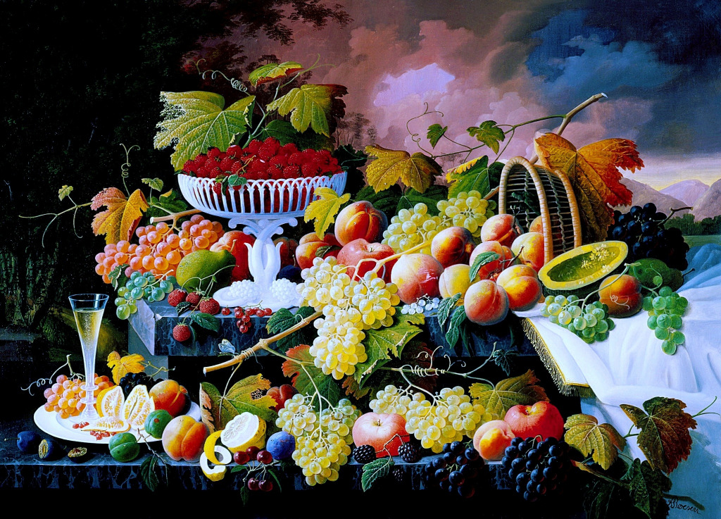 Fruit Still Life in a Landscape jigsaw puzzle in Fruits & Veggies puzzles on TheJigsawPuzzles.com