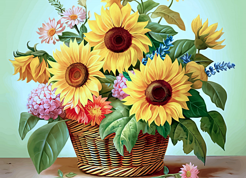 Bouquet of Sunflowers in a Basket jigsaw puzzle in Flowers puzzles on TheJigsawPuzzles.com