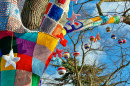 Christmas Yarn Bombing on a Tree Branch