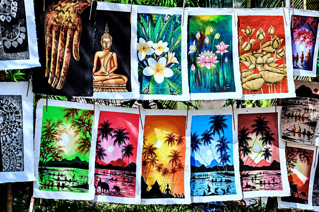 Souvenirs Populares em um Mercado no Laos jigsaw puzzle in Artesanato puzzles on TheJigsawPuzzles.com