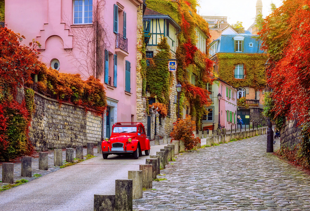 Rua Aconchegante em Montmartre, Paris, França jigsaw puzzle in Paisagens de Rua puzzles on TheJigsawPuzzles.com