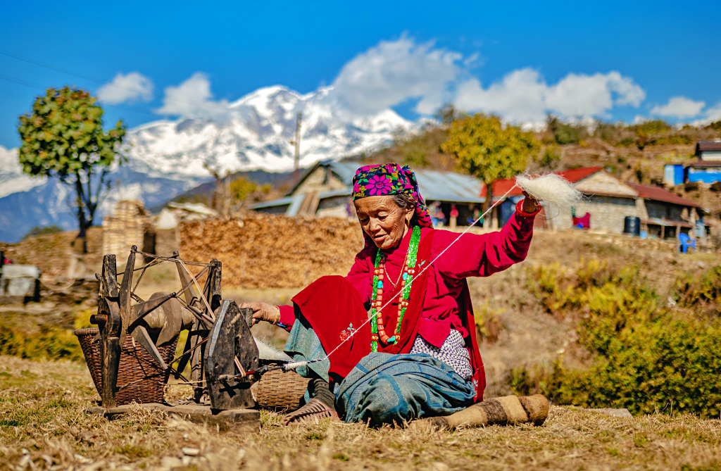 Gurung Woman Spinning Wool, Nepal jigsaw puzzle in People puzzles on TheJigsawPuzzles.com