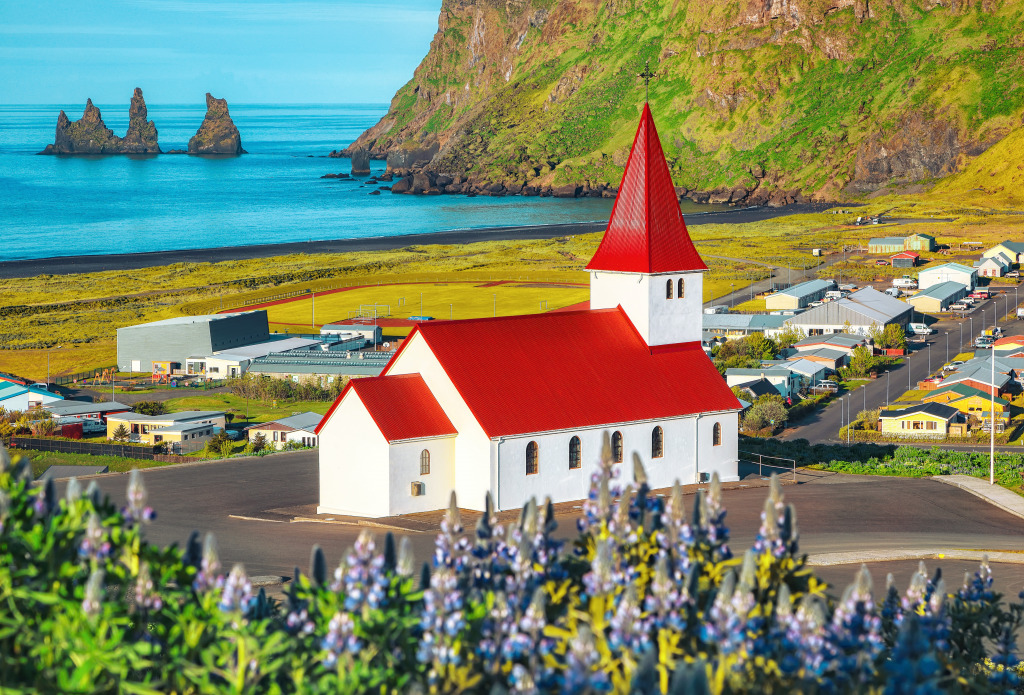 View of Reyniskirkja Church in Vik, Iceland jigsaw puzzle in Puzzle of the Day puzzles on TheJigsawPuzzles.com