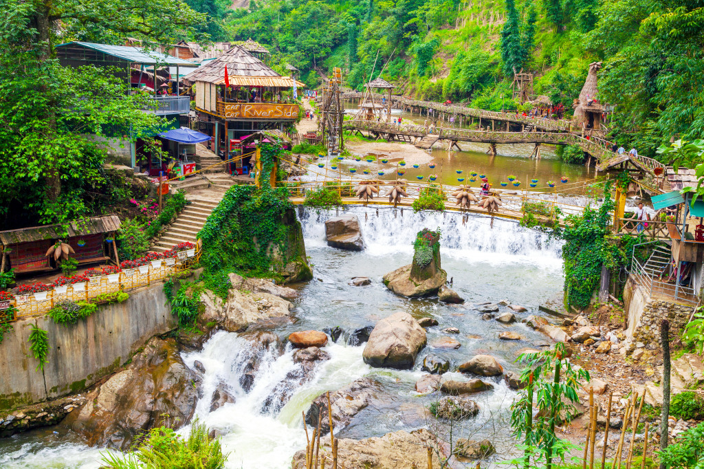 Waterfall in Cat Cat Village, Sapa, Vietnam jigsaw puzzle in Waterfalls puzzles on TheJigsawPuzzles.com