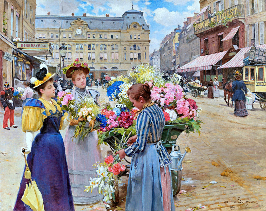Flower Seller, Rue du Havre, Paris (1893) jigsaw puzzle in Piece of Art puzzles on TheJigsawPuzzles.com