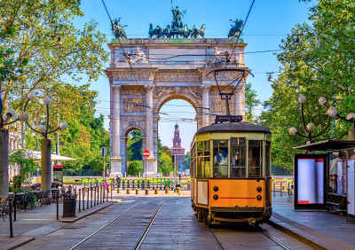 View of the Arch of Peace in Milan, Italy