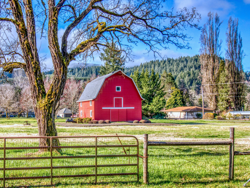 Vieille grange rouge sur une ferme en Oregon, aux États-Unis jigsaw puzzle in Magnifiques vues puzzles on TheJigsawPuzzles.com