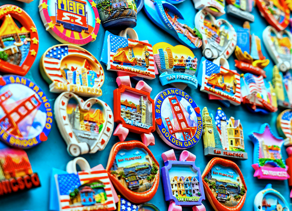 Nahaufnahme von Souvenirmagneten aus San Francisco jigsaw puzzle in Makro puzzles on TheJigsawPuzzles.com