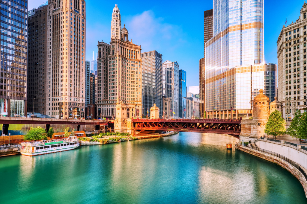 Le centre-ville de Chicago à Sunrise, Illinois, États-Unis jigsaw puzzle in Ponts puzzles on TheJigsawPuzzles.com