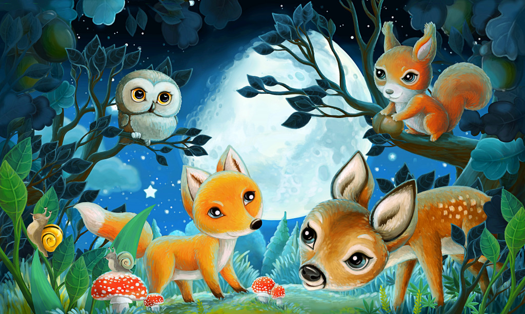 Животные в лесу ночью jigsaw puzzle in Детские пазлы puzzles on TheJigsawPuzzles.com