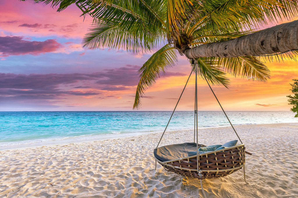 Beautiful Sunset on a Tropical Beach jigsaw puzzle in Great Sightings puzzles on TheJigsawPuzzles.com