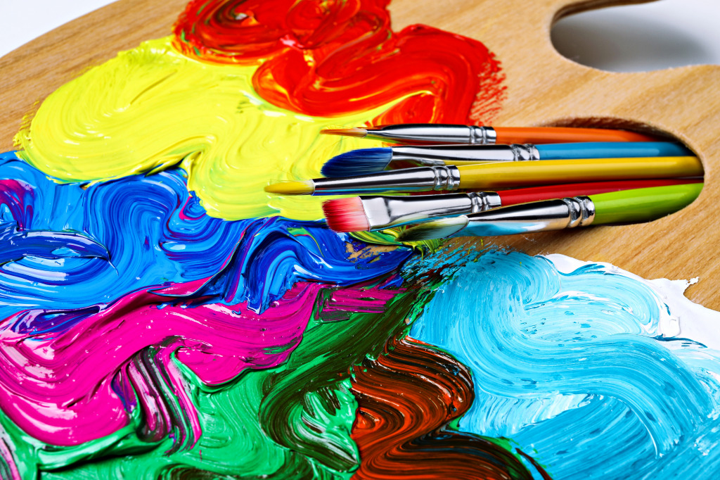 Brushes and a Palette with Acrylic Paints jigsaw puzzle in Handmade puzzles on TheJigsawPuzzles.com