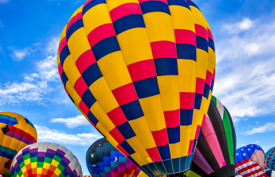 Hot Air Balloons Preparing for Takeoff