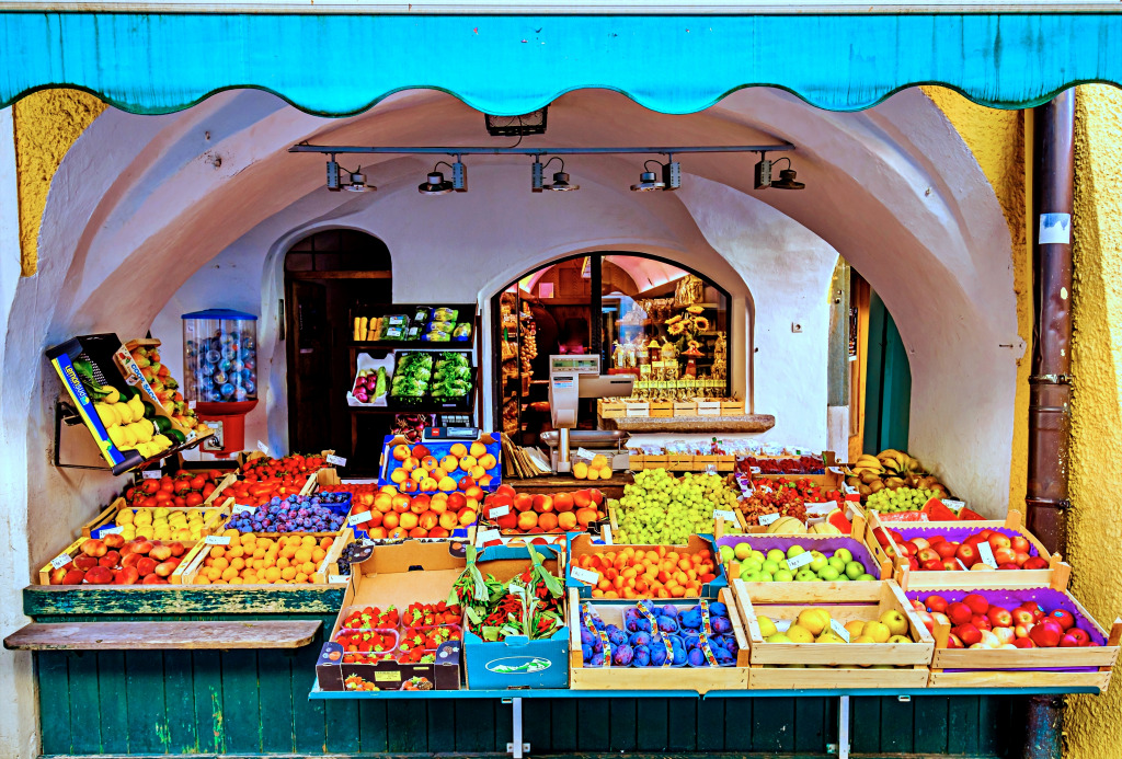 Fruit Stand in Sterzing, Italy jigsaw puzzle in Fruits & Veggies puzzles on TheJigsawPuzzles.com