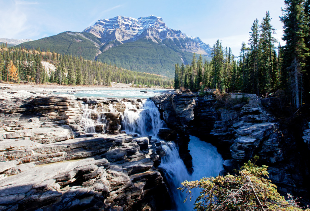 Athabasca-Wasserfälle im Jasper-Nationalpark jigsaw puzzle in Wasserfälle puzzles on TheJigsawPuzzles.com