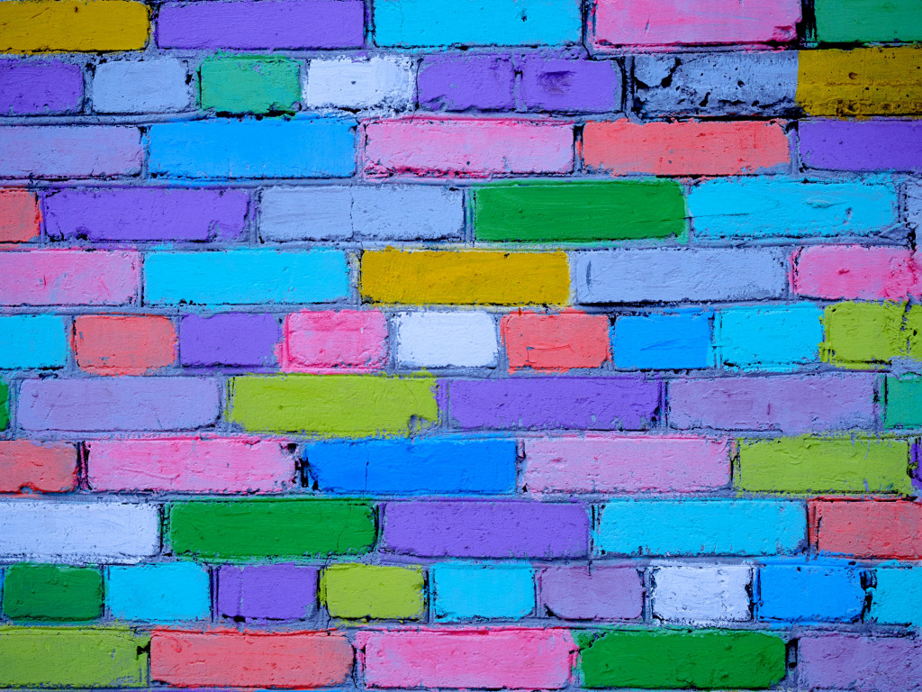 Mur en briques peint par des enfants jigsaw puzzle in Macrophotographie puzzles on TheJigsawPuzzles.com