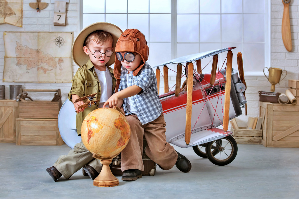 Two Little Pilots jigsaw puzzle in Aviation puzzles on TheJigsawPuzzles.com