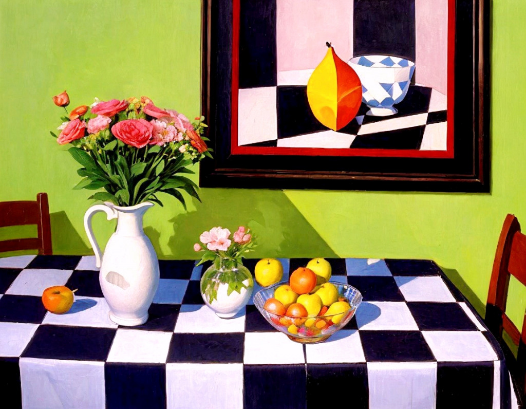 Black and White Checkered Tablecloth jigsaw puzzle in Piece of Art puzzles on TheJigsawPuzzles.com