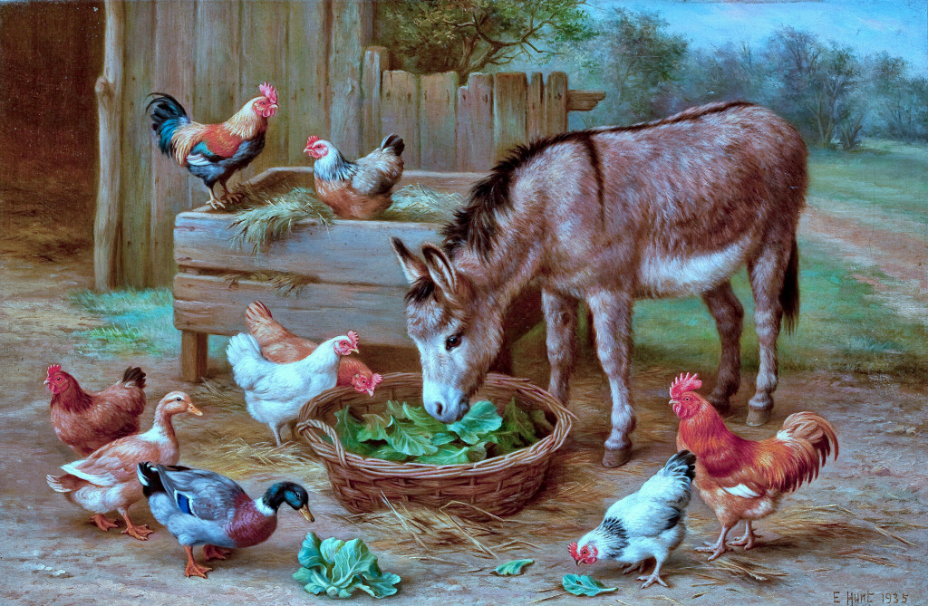 Feeding Time on a Farm by Edgar Hunt (1935) jigsaw puzzle in Piece of Art puzzles on TheJigsawPuzzles.com