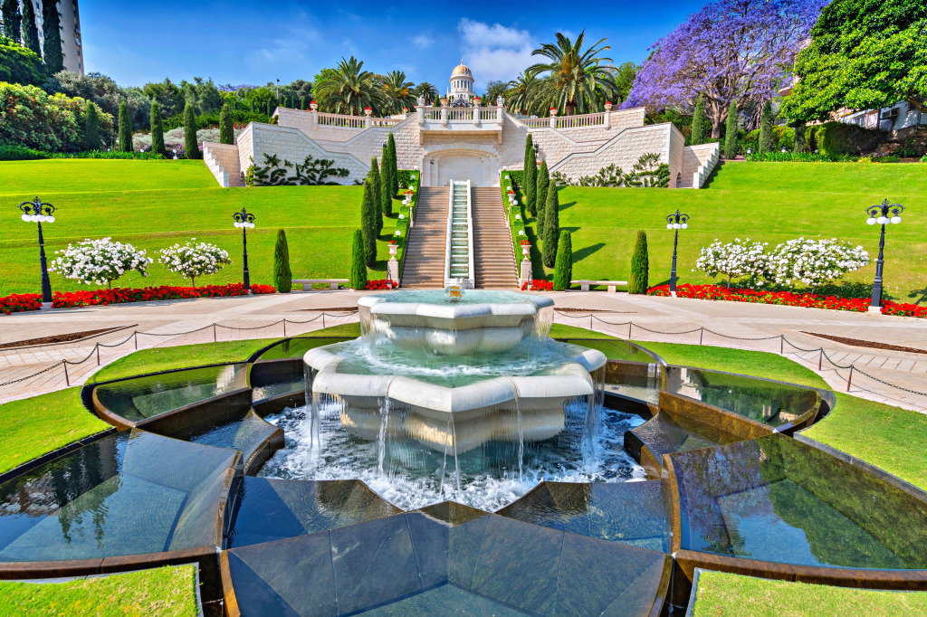 Fountain on the Lower Tier of the Baha'i Gardens jigsaw puzzle in Waterfalls puzzles on TheJigsawPuzzles.com