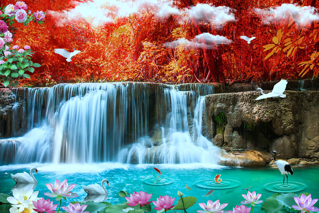Paysage naturel incroyable avec des cascades jigsaw puzzle in Chutes d'eau puzzles on TheJigsawPuzzles.com