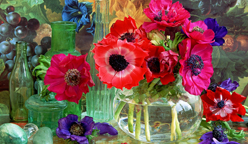 Vaso com flores de anêmona coronária jigsaw puzzle in Flores puzzles on TheJigsawPuzzles.com