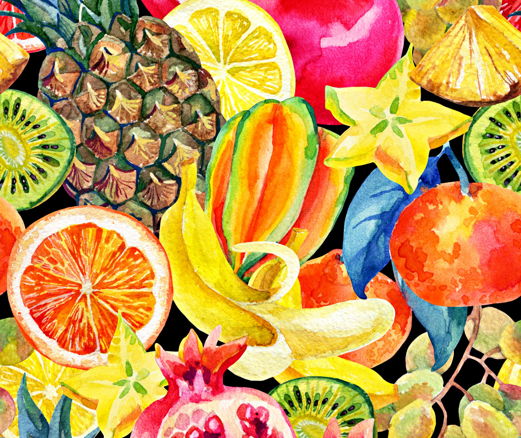 Тропические фрукты — бесшовный узор jigsaw puzzle in Фрукты и Овощи puzzles on TheJigsawPuzzles.com
