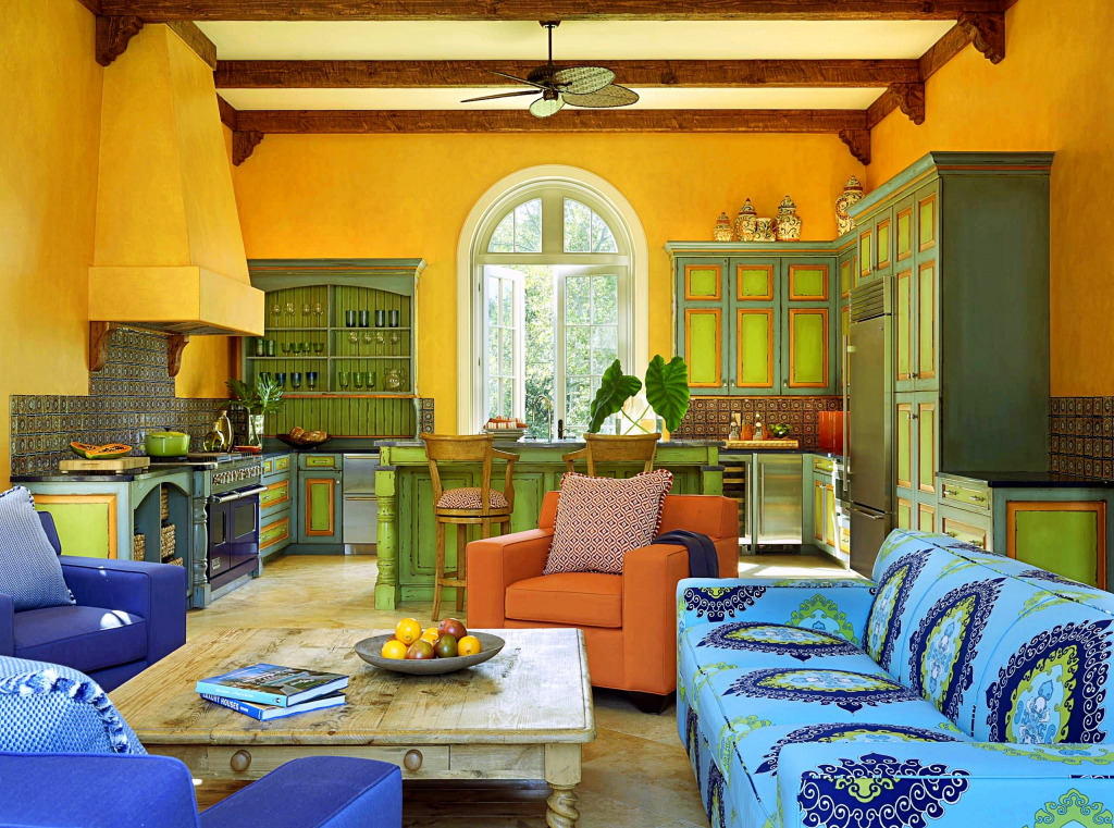 Lebendige offene Küche im mediterranen Stil jigsaw puzzle in Essen & Trinken puzzles on TheJigsawPuzzles.com