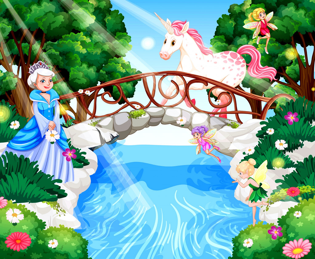 Prinzessin und Einhorn im Verzauberten Wald jigsaw puzzle in Kinder Puzzles puzzles on TheJigsawPuzzles.com