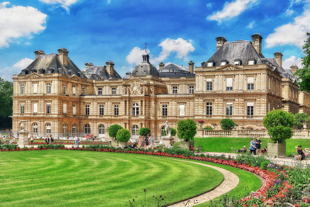 Paris, France - July 08, 2016 : Luxembourg Palace and Park In Paris, the Jardin Du Luxembourg, One of the Most Beautiful Gardens jigsaw puzzle in Châteaux puzzles on TheJigsawPuzzles.com