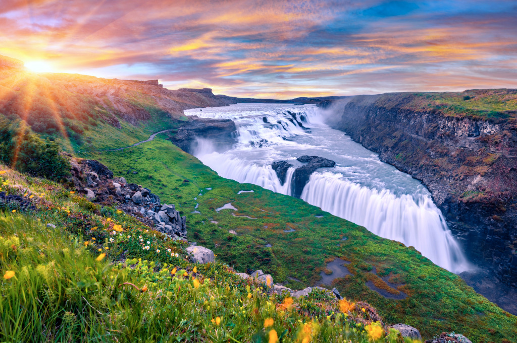Beautiful View of Gullfoss Waterfall, Iceland jigsaw puzzle in Waterfalls puzzles on TheJigsawPuzzles.com