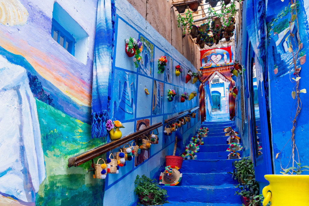 Die Blaue Stadt Chefchaouen, Marokko jigsaw puzzle in Straßenansicht puzzles on TheJigsawPuzzles.com