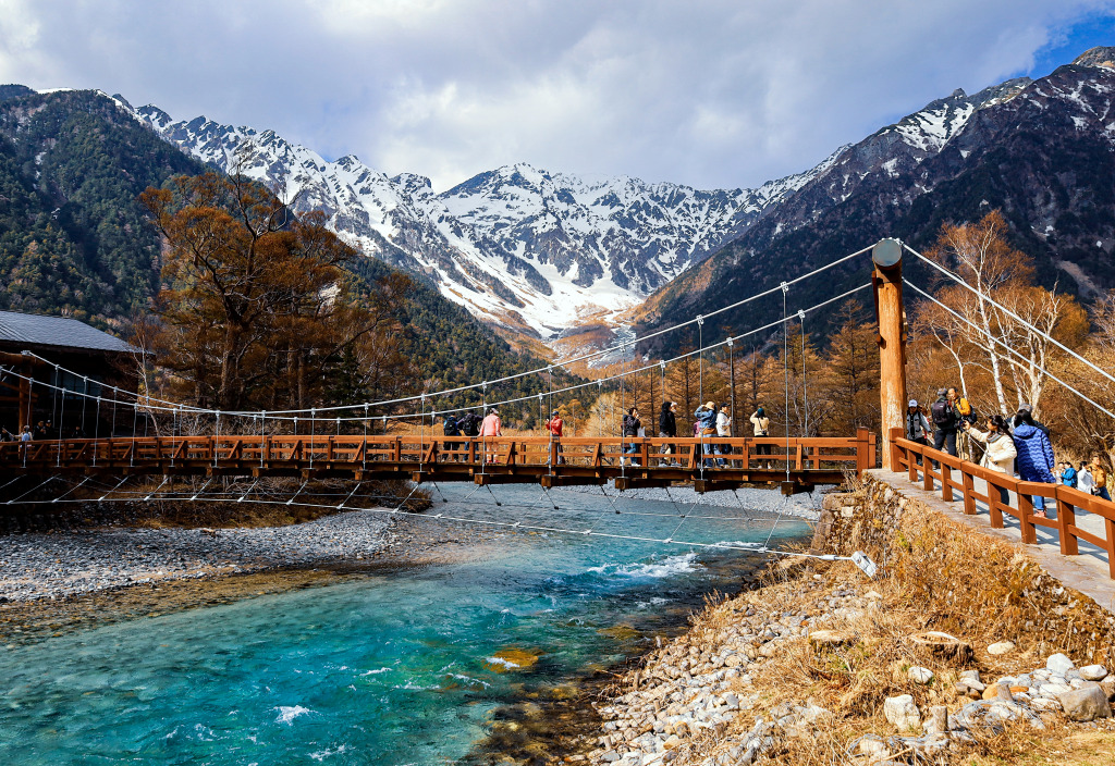 Suspension Bridge in Kamikochi, Japan jigsaw puzzle in Bridges puzzles on TheJigsawPuzzles.com