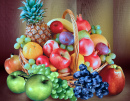 Composition with Fruits in a Wicker Basket