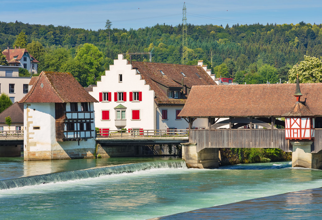 Pont couvert médiéval à Bremgarten, Suisse jigsaw puzzle in Ponts puzzles on TheJigsawPuzzles.com