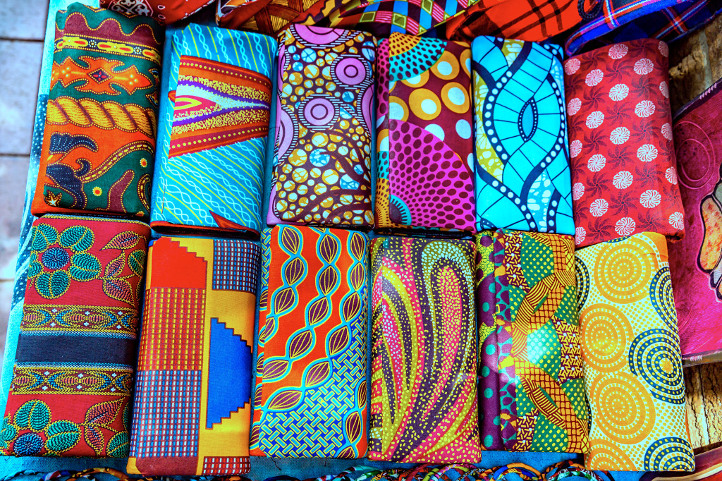 Colorful Fabric at a Street Market in Kenya jigsaw puzzle in Macro puzzles on TheJigsawPuzzles.com