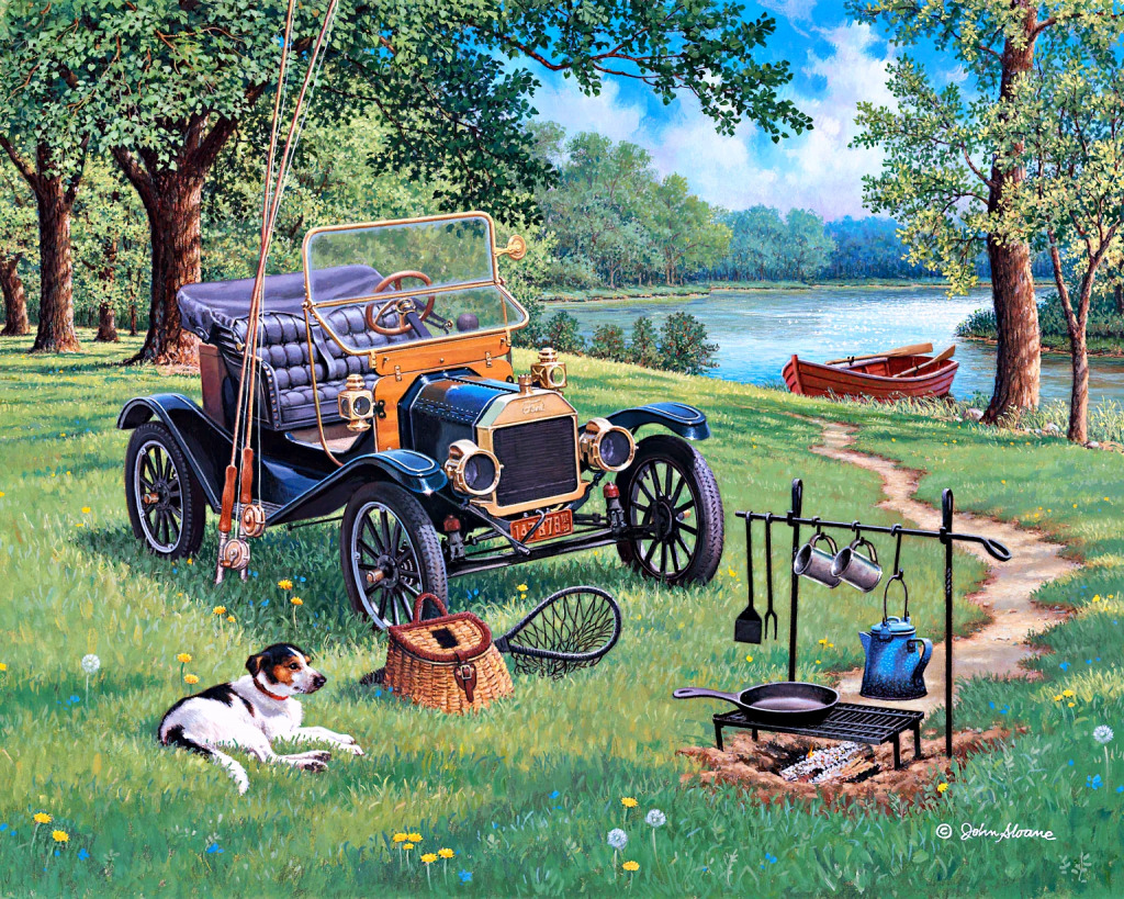 Glückliche Camper jigsaw puzzle in Autos & Motorräder puzzles on TheJigsawPuzzles.com