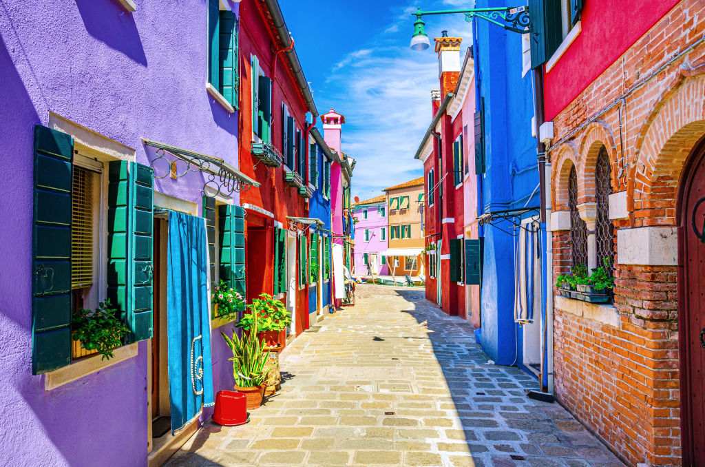 Узкая булыжная улица в Бурано, Италия jigsaw puzzle in Улицы puzzles on TheJigsawPuzzles.com