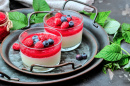 Raspberry Sorbet with Whipped Cream and Mint