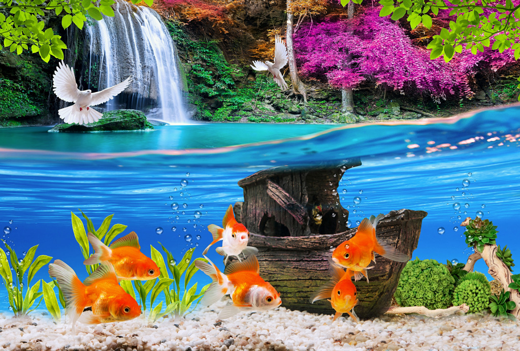 Beautiful Collage with Goldfish jigsaw puzzle in Puzzle of the Day puzzles on TheJigsawPuzzles.com