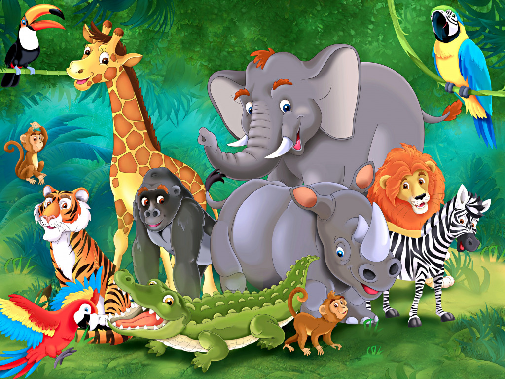 Счастливые животные в джунглях jigsaw puzzle in Детские пазлы puzzles on TheJigsawPuzzles.com