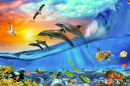 Leaping Dolphins against the Sunset