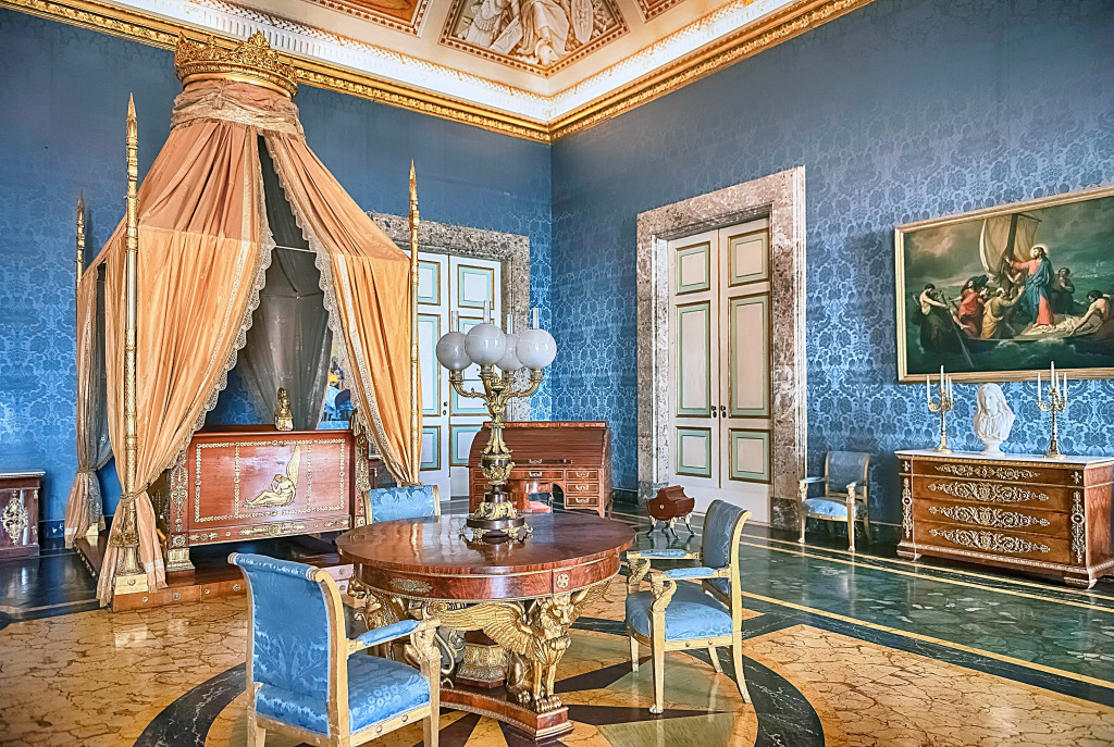 Bedroom in the Royal Palace of Caserta, Italy jigsaw puzzle in Castles puzzles on TheJigsawPuzzles.com