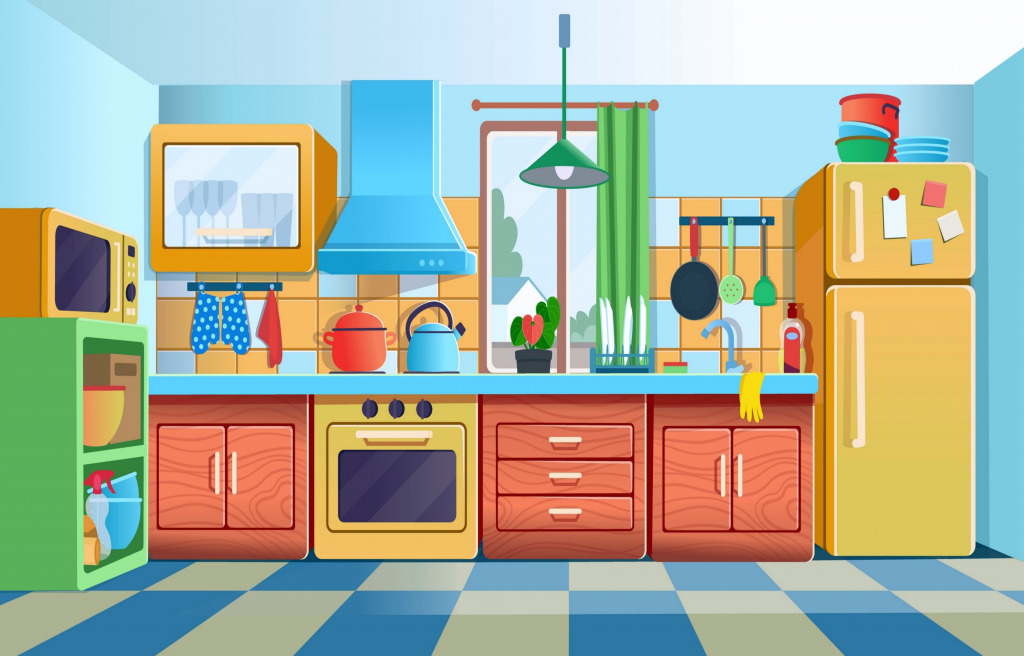 Cozy Interior of a Colorful Kitchen jigsaw puzzle in Food & Bakery puzzles on TheJigsawPuzzles.com