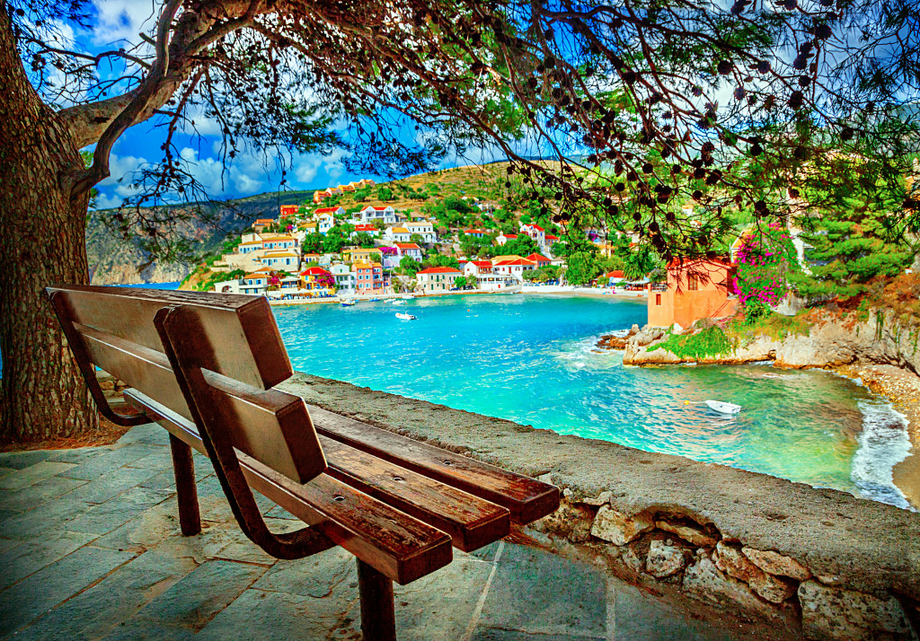 Village d’Assos, île de Céphalonie, Grèce jigsaw puzzle in Magnifiques vues puzzles on TheJigsawPuzzles.com