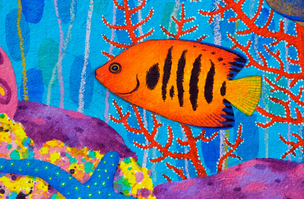 Flame Angelfish Acrylmalerei jigsaw puzzle in Unter dem Meer puzzles on TheJigsawPuzzles.com