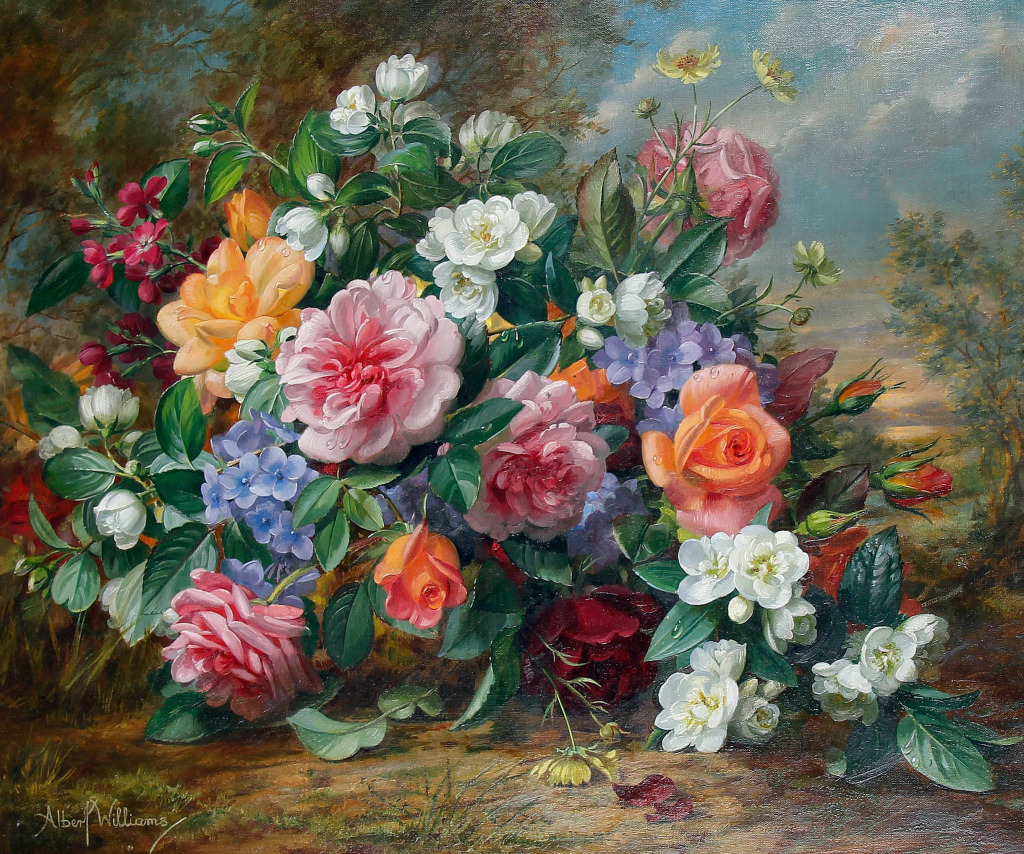 Natureza-morta de Rosas e Hortênsias jigsaw puzzle in Flores puzzles on TheJigsawPuzzles.com