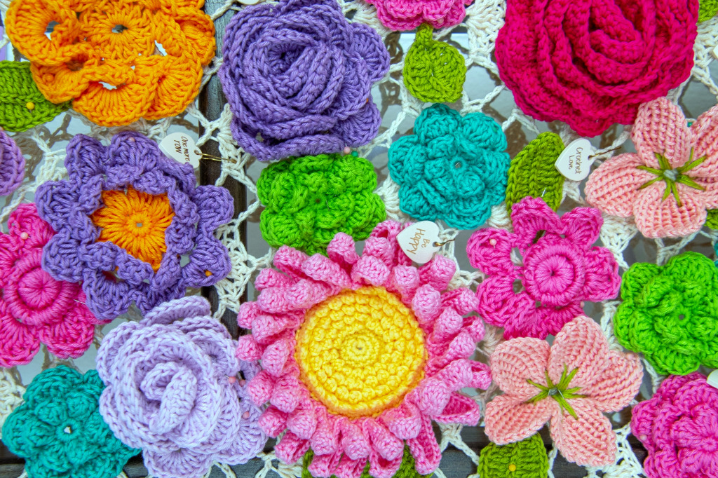 Colorful Crochet Flowers jigsaw puzzle in Handmade puzzles on TheJigsawPuzzles.com